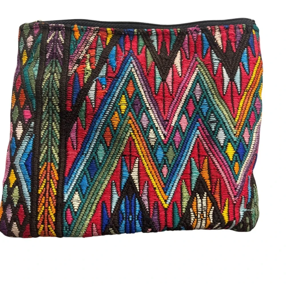 Handmade Upcycled Makeup Bag Huipil Pouch Multicolor Guatemalan